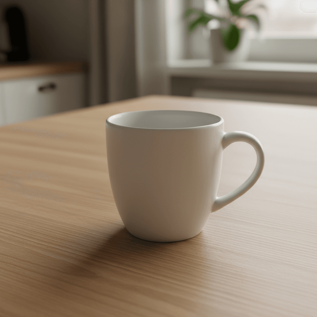 Mug on wooden table - professional studio background transformation